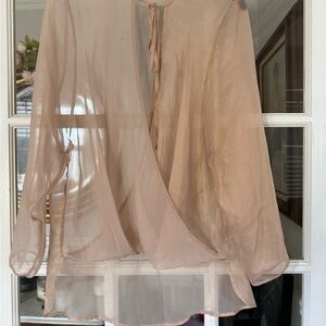 Silence + Noise Sheer Pink Tie Blouse